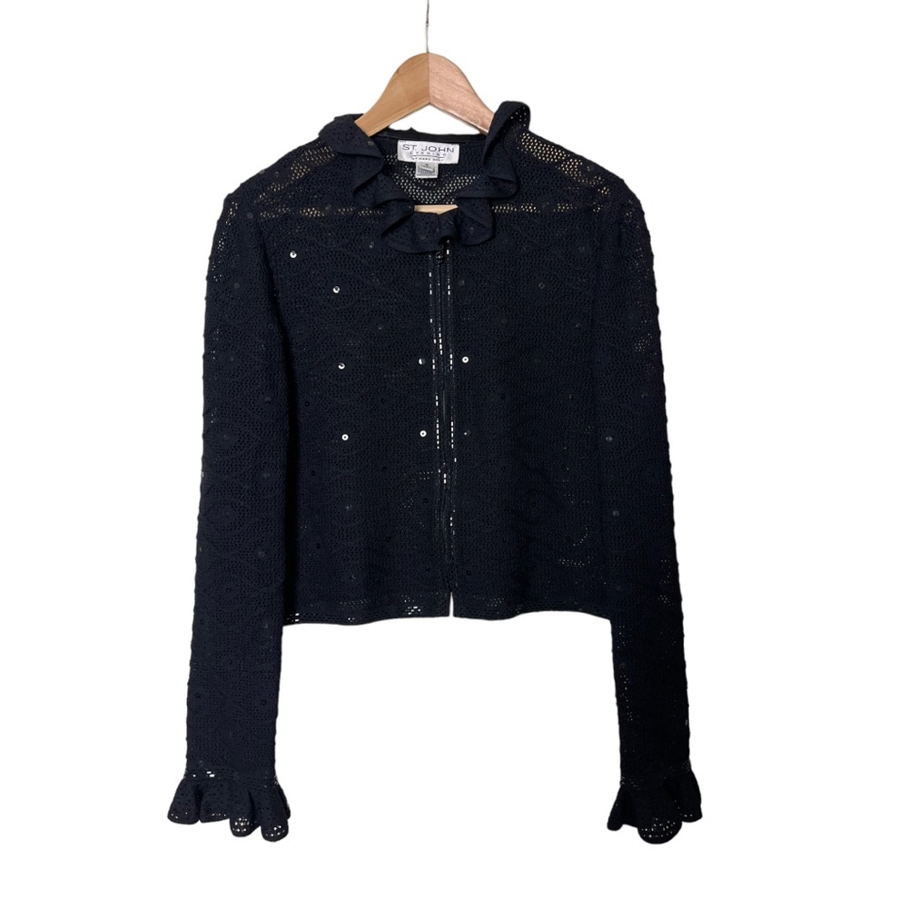 St. John Evening Black Sequin Beaded Jacket 10